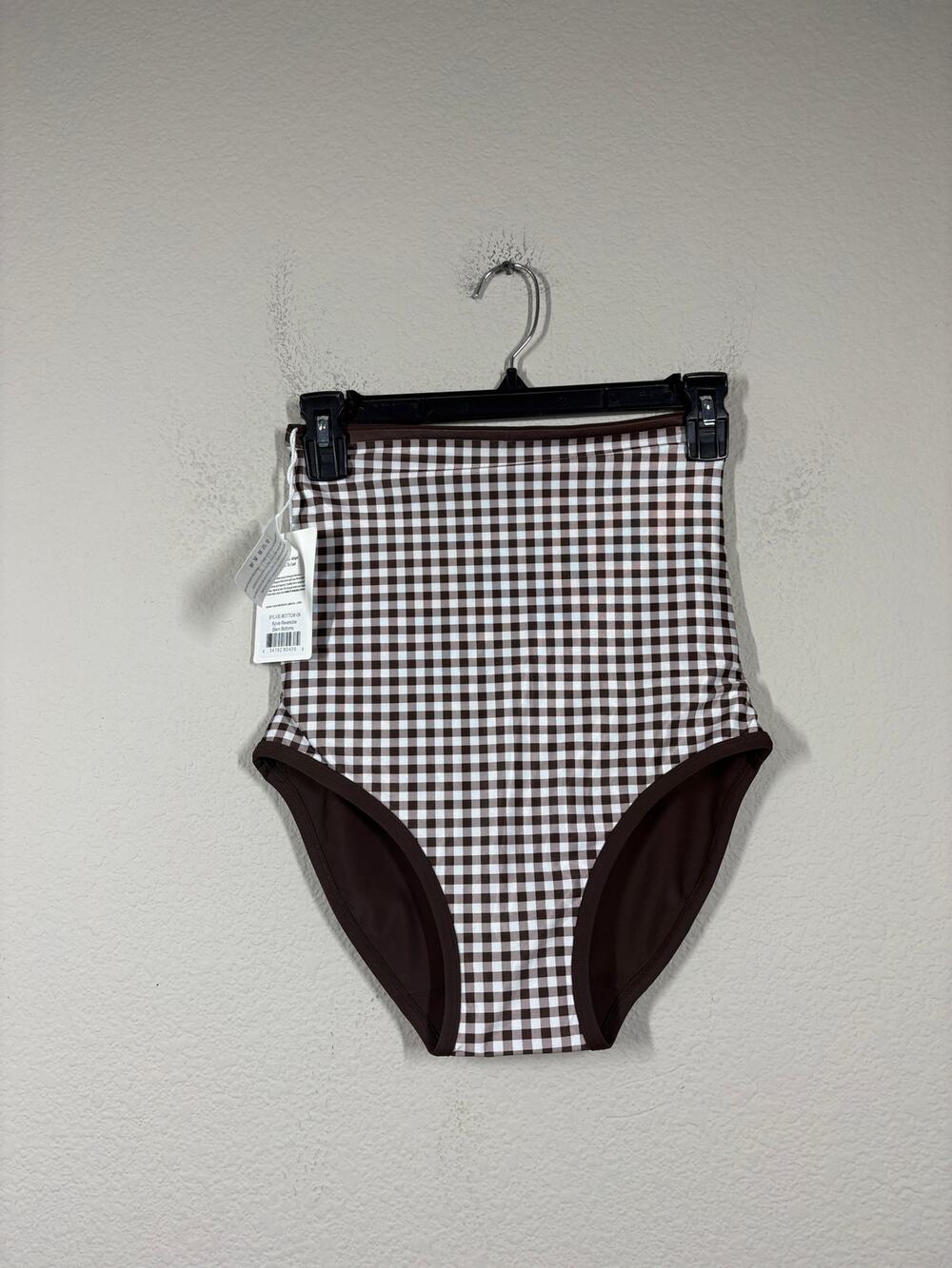 Baiia Size 8/4 US Sylvie Reversible Bikini Bottoms Brown Plaid Check Beach Swim